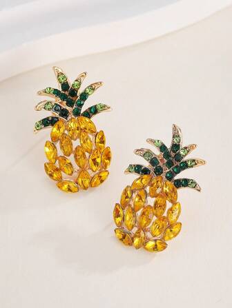 1pair New Fashion Creative Pineapple Stud Earrings For Women's Summer Beach Accessories