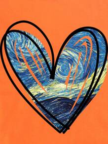 SHEIN LUNE Áo thun nữ Tim Giải trí - trái cam - Xem 3