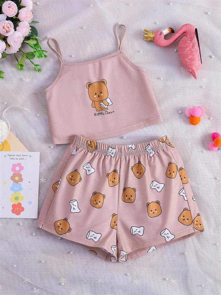 SHEIN 小女童卡通和字母圖案睡衣套裝 - 彩色 - 查看 1