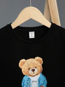 SHEIN Camiseta Estampada De Oso Para Niño Preadolescente - Negro - Ver 4