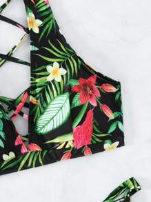 Bộ bikini buộc dây lưng họa tiết nhiệt đới, cho kỳ nghỉ hè ở bãi biển - Nhiều màu - Xem 6