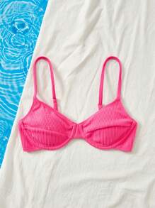 SHEIN 纯色钢圈比基尼上衣 夏季 - 玫紅色 - 查看 3