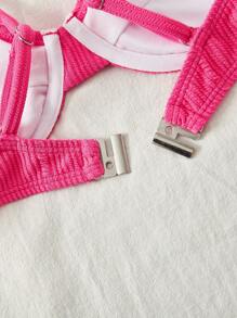 SHEIN 纯色钢圈比基尼上衣 夏季 - 玫紅色 - 查看 4