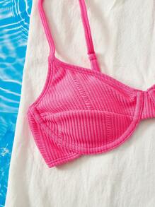 SHEIN 纯色钢圈比基尼上衣 夏季 - 玫紅色 - 查看 5