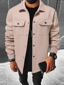 Manfinity Homme Men Flap Pocket Button Front Overcoat - Dusty Pink - View 1