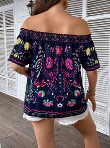 SHEIN LUNE Plus Floral Print Off Shoulder Blouse - Multicolor - View 2