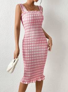 Aveloria Plaid Print Ruffle Hem Cami Dress