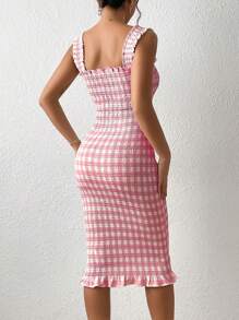 Aveloria Plaid Print Ruffle Hem Cami Dress