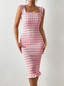 Aveloria Plaid Print Ruffle Hem Cami Dress