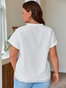 SHEIN Frenchy Plus Notched Neckline Batwing Sleeve Blouse - White - View 7