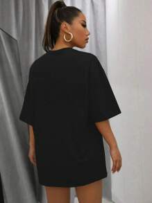 SHEIN Unity Cartoon Graphic Drop Shoulder Tee Graphic Tees Women Tops - Black - View 2
