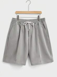 EASEVO 男士字母圖案T恤和腰部抽繩短褲 - 淺灰色 - 查看 3