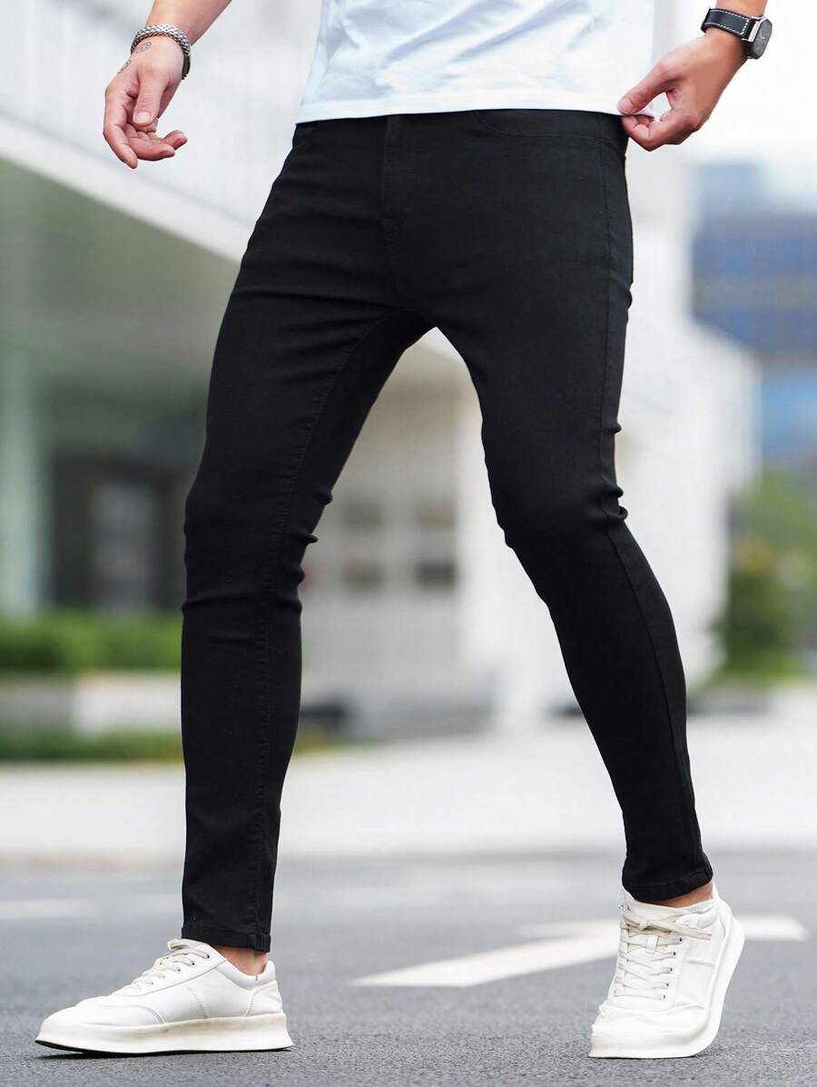 Manfinity Homme Men Cotton Solid Skinny Jeans - Black - View 1