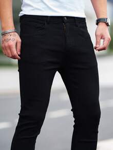 Manfinity Homme Men Cotton Solid Skinny Jeans - Black - View 7