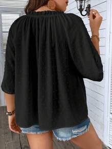 SHEIN LUNE Plus Swiss Dot Tie Neck Blouse