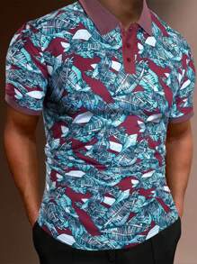 Manfinity RSRT Men Allover Leaf Print Polo Shirt - Multicolor - View 1