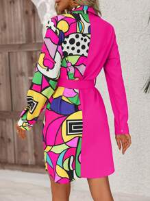 SHEIN LUNE Robe chemise à imprimé graphique ceinturé