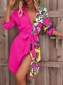 SHEIN LUNE Robe chemise à imprimé graphique ceinturé