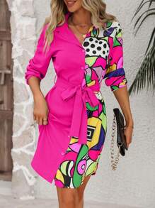 SHEIN LUNE Robe chemise à imprimé graphique ceinturé