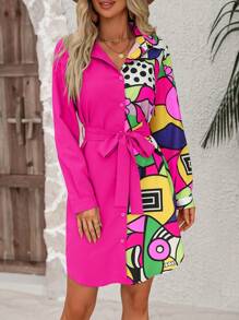 SHEIN LUNE Robe chemise à imprimé graphique ceinturé