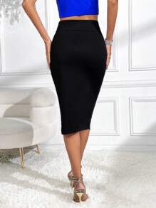 SHEIN Privé Zip Up Asymmetrical Hem Pencil Skirt - Black - View 2