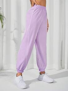 SHEIN Daily&Casual Solid Elastic Waist Sports Trousers - Lilac Purple - View 3