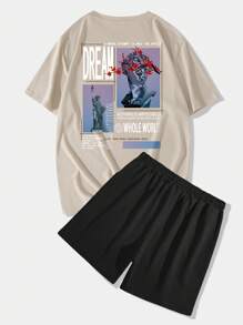 ROMWE MEN Street Life Bộ hai mảnh Nam Dây kéo Con số Slogan Giải trí - Màu be - Xem 1