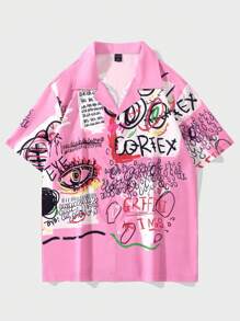 ROMWE MEN Street Life Men Graffiti Print Y2k Shirt, School - Pink - View 1