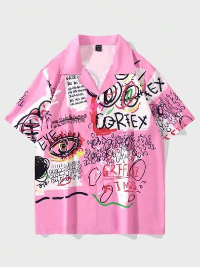 Street Life Chemise Y2K à imprimé graffiti pour hommes, école