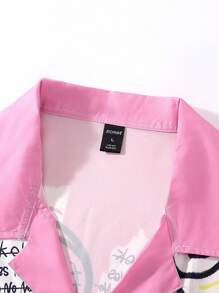 ROMWE MEN Street Life Men Graffiti Print Y2k Shirt, School - Pink - View 4