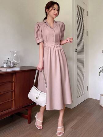 DAZY Puff Sleeve Button Front Shirt Dress