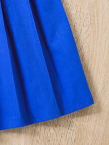 SHEIN Bộ hai mảnh Gái Bất đối xứng Xếp li Khối Màu Giải trí - Xanh và trắng - Xem 3