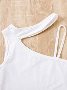 SHEIN Bộ hai mảnh Gái Bất đối xứng Xếp li Khối Màu Giải trí - Xanh và trắng - Xem 5