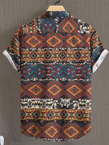Manfinity RSRT homens Camisa impressão geográfica sem camiseta - Multicolorido - Visão 2
