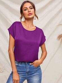 SHEIN Clasi Áo sơ mi nữ màu trơn Giải trí - Màu tím - Xem 1