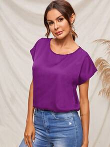 SHEIN Clasi Áo sơ mi nữ màu trơn Giải trí - Màu tím - Xem 5