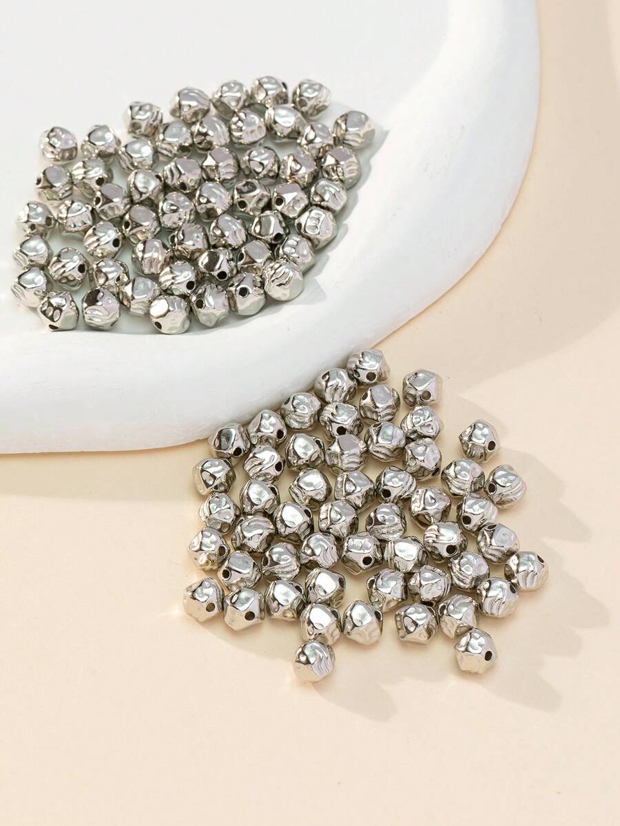 100 颗/包不对称塑料珠，适用于制作手链和项链 - 銀色 - 查看 1