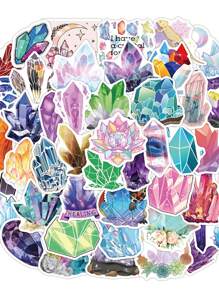 50入組水晶設計什錦貼紙，創意多用途貼紙，適用於DIY工藝品、裝飾品、手帳 - 彩色 - 查看 1