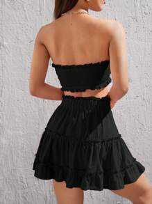 SHEIN PETITE Frill Trim Tube Top & Ruffle Hem Skirt