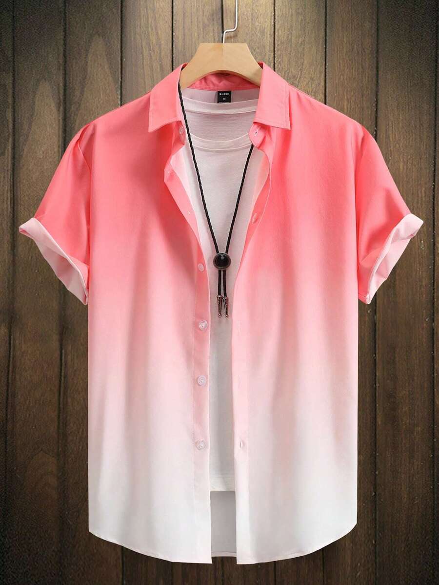 Manfinity Homme Áo sơ mi Nam Nút phía trước Ombre Giải trí - Hồng - Xem 1