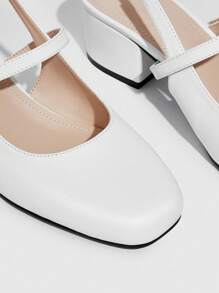 CUCCOO BIZCHIC Woman Shoes Square Toe Buckle Decor Chunky Heeled Elegant White Slingbacks For Summer Graduation Heels Prom Heels Vacation Shoes Summer Elegant Basics Business Casual Business Chic Spring Shoes Spring Break Easter