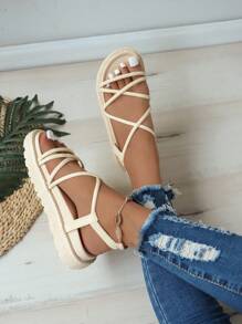 Dép Xăng Đan Thời Trang Nữ, Xăng đan quai ngang quai ngang quai ngang - Màu be - Xem 1