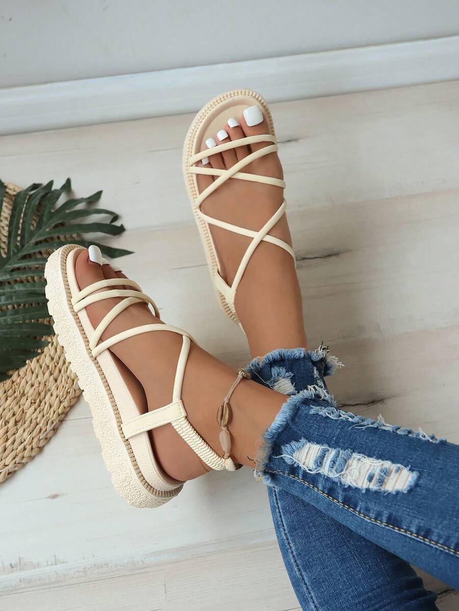 Dép Xăng Đan Thời Trang Nữ, Xăng đan quai ngang quai ngang quai ngang - Màu be - Xem 1