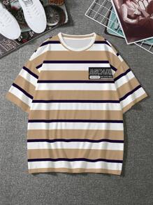 Manfinity Hypemode Men Striped & Letter Graphic Drop Shoulder Tee - Multicolor - View 1