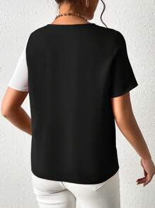 SHEIN LUNE Two Tone Crisscross Front Blouse - Black and White - View 2