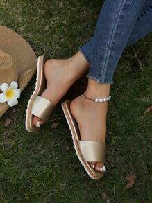 魅力四射涼鞋適用於女士金屬質感單帶涼拖 - 金色 - 查看 4