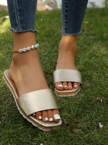 魅力四射涼鞋適用於女士金屬質感單帶涼拖 - 金色 - 查看 6