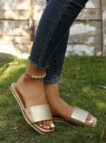 魅力四射涼鞋適用於女士金屬質感單帶涼拖 - 金色 - 查看 7