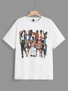 Sierra Siler Artist Plus Figure Graphic Drop Shoulder Tee, For Summer, Holiday, Vacation, Festival