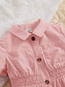 SHEIN 嬰兒雙口袋襯衫洋裝 - 淺粉色 - 查看 3
